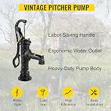 VEVOR Cast Iron Hand Pump Retro Garden Pond Water Spout 6.5cm Wide Black view 2