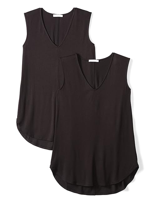 Amazon Essentials Women's Jersey Standard-Fit V-Neck Tank Top (Previously Daily Ritual), Pack of 2, Black, X-Large