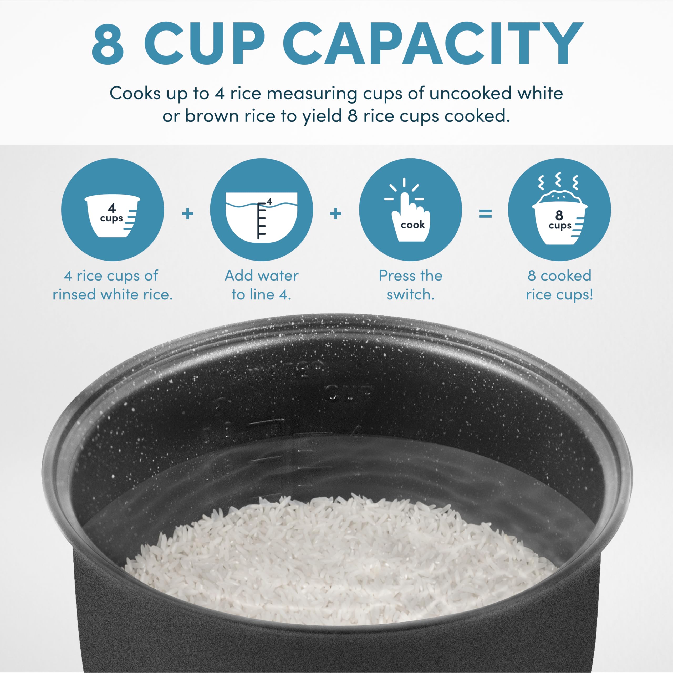 AROMA® 8-Cup (Cooked) / 2 Qt. Digital Rice & Grain Multicooker, Durable Nonstick Inner Pot, Oatmeal, Steam, White & Brown Rice, Keep Warm