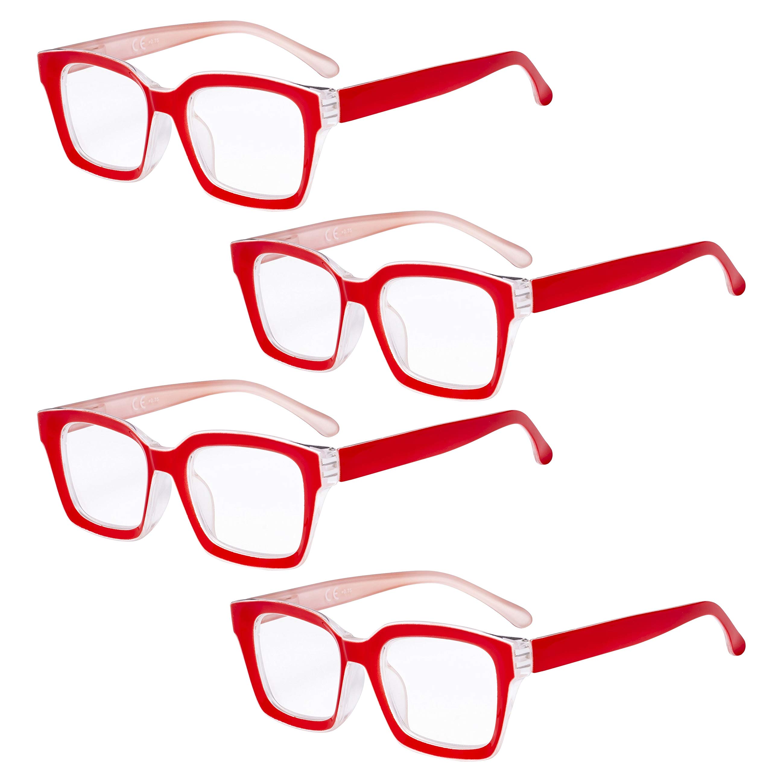 Eyekepper 4 Pack Ladies Reading Glasses - Oversized Square Design Readers for Women Red