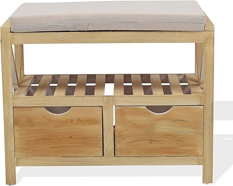 rebecca mobili sitzbank im shabby stil sitzbank mit aufbewahrung und 2 schubladen paulownienholz beige als einrichtung fur schlafzimmer eingang masse 46 x 60 x 33 cm hxlxb art re4451 amazon de kuche haushalt wohnen