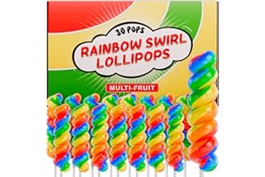 PRIMARY COLORS CANDY Swirl Lollipops Individually Wrapped MultiFruit 30pk x 0.6oz - Twisty Lollipop Rainbow Suckers For Rainbow Party Favors - Rainbow Candy For Party Favors - Rainbow Lollipops Swirl Suckers & Lollipops