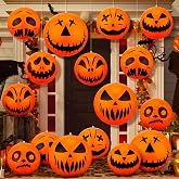 Maitys 16 Pcs 24'' &amp; 16'' Halloween Inflatable Pumpkin Balls Decorations | Large Halloween Jack O Lantern Hanging Blow up Yard Decor Inflatable Pumpkin Decoration for Indoor Outdoor Garden Pool Party