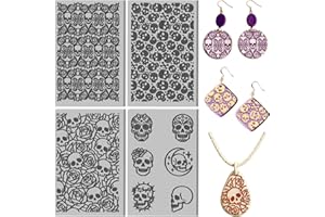 CONCHLERY 4 Sheets Retro Skull Clay Texture Mat Easter Rose Polymer Clay Texture Sheets DIY Tools for Pottery Earring Jewelry