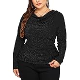 ZOMVA Women's Plus Size Sparkly Cowl Neck Shirt