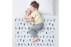 WOVENX Organic Incontinence Pads for Kids & Toddlers - 5 Layer Waterproof Protectors for Overnight Bed Wetting - Reusable & Washable Pee Pads - Fits Twin to Full Size Beds - 34" x 52" Dinosaur
