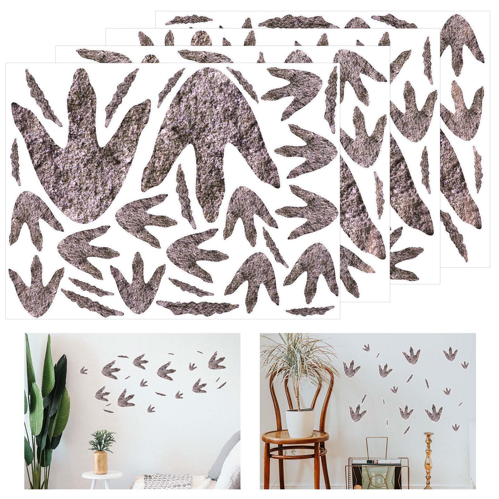 88pcs Dinosaur Footprints Stickers, Realistic Dinosaur Wall Decals Vinyl Track Stickers Removable Floor Decorations for Boys Nursery Bedroom Playroom Home Theme Party