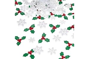 Miayon 160Pcs Tiny Resin Snowflake with Holly Leaves Berries Embellishment Glitter Mini Snowflake Ornaments for Baking DIY Craft Wrapping Invitation Card Christmas Winter Home Decor