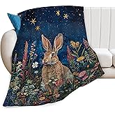 Bunny Throw Blanket Cute Rabbit Floral Decor Blanket Super Cozy Plush Lightweight Soft Plush Flannel Fleece Jungle Animal Forest Blanket Gifts for Girls Boys Kids Women Men for Sofa Bed Couch 40"X50"