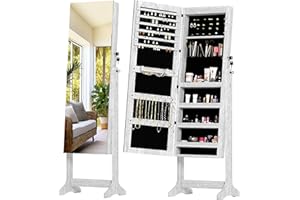 SogesHome Jewelry Armoire Free Standing with Mirror Jewelry Cabinet Jewelry Holder Organizer Storage, Mirrored Dressing Stora