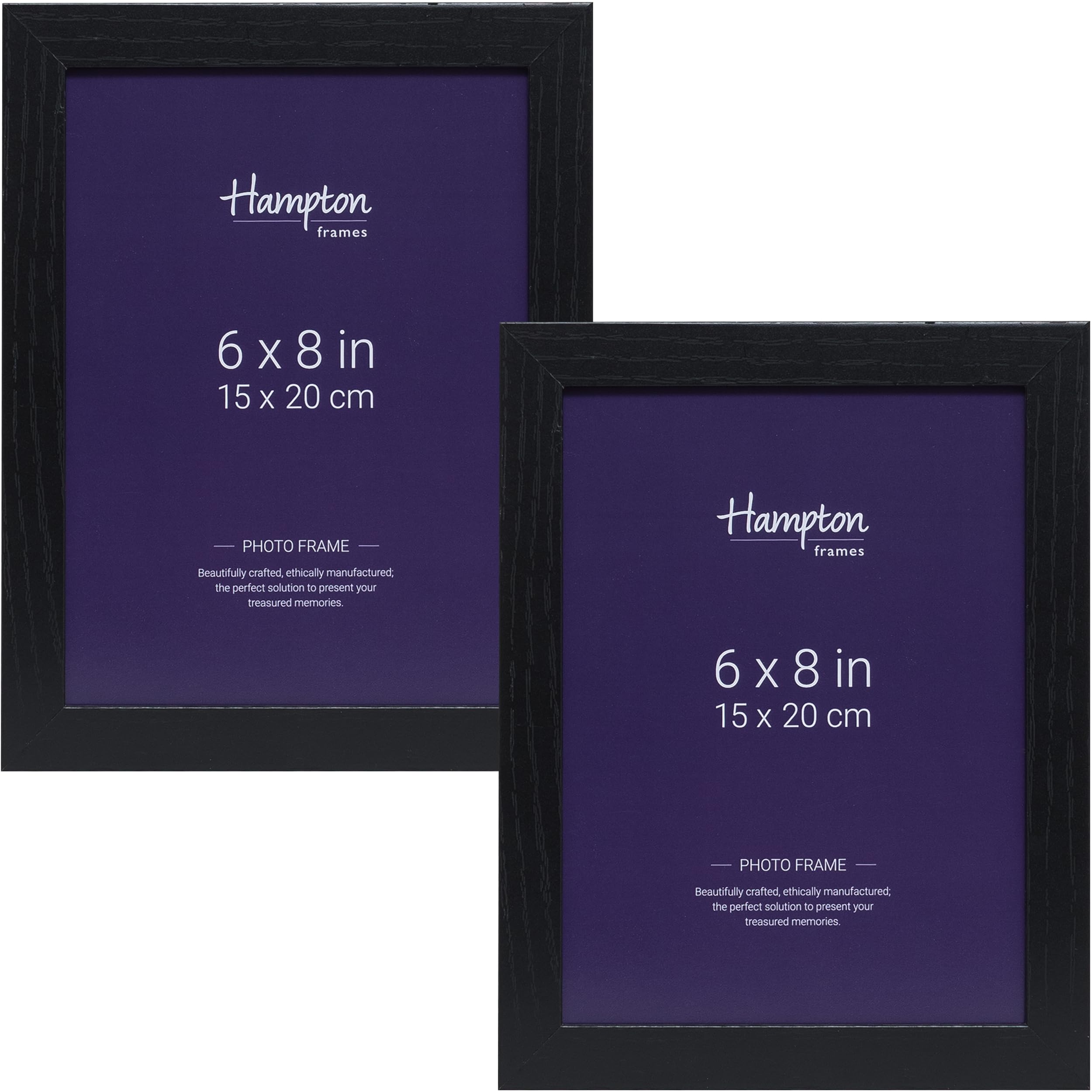 Hampton Frames OXFORD 6x8 (15x20cm) Pack of 2 Black Picture Frame Acrylic (Non-Glass) OXF68NGX-2PK