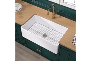 Miuara Farmhouse Sink 33 Inch x 20 Inch Fireclay White Farmhouse Sink Undermount Farmhouse Kitchen Sink Apron Front Kitchen Sink Wide Single Bowl Farm Sink with Custom Bottom Grid & Sink Strainer