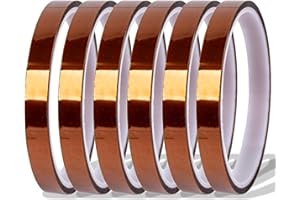 Plfawu Heat Tape for Sublimation Transfer | No Residue 6 Rolls 10mm x16m | Up to 662°F Heat Press Resistant | Polyimide Silicone Adhesive for Mugs, Tumblers, T-Shirts