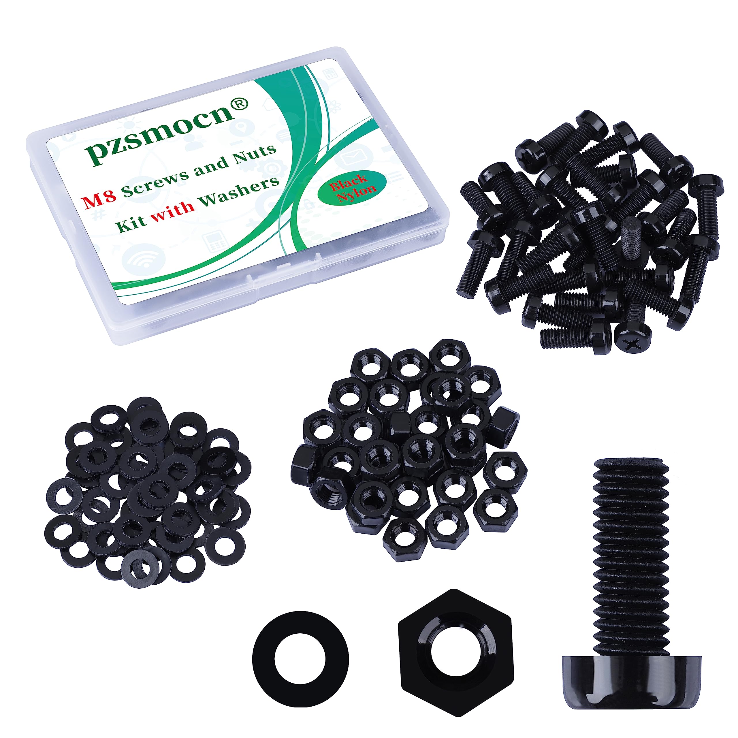 Pzsmocn 90 Pieces/30 Sets M8*20 mm Plastic Black