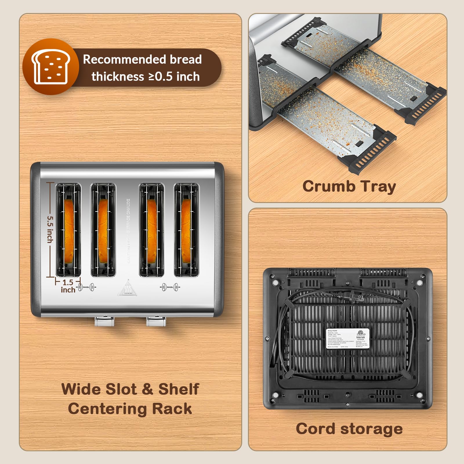 Mecity Tostadora de 4 Rebanadas con Control de Pantalla Táctil, 4 Ranuras Anchas, Tostadora de Pan Inteligente de Acero Inoxidable para Bagels, Muffins, Waffles, Panel de Control Dual, Temporizador, Descongelar, Recalentar, 120V 1650W, Gris Perla
