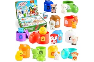 MDINGTD Christmas Advent Calendars with Farm Animal Toys for Kids, 24 Days Countdown Calendars Finger Puppets Preschool Learning Educational Toys Xmas Gifts for Boys Girls Montessori Toy