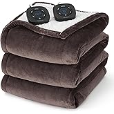 Bedsure Electric Blanket Queen Size - Dual Control Heated Blanket Queen, Fast Heating with 10 Time Settings & 10 Heat Settings, Warm Gift for Grandma (84x90 inches, Brown)