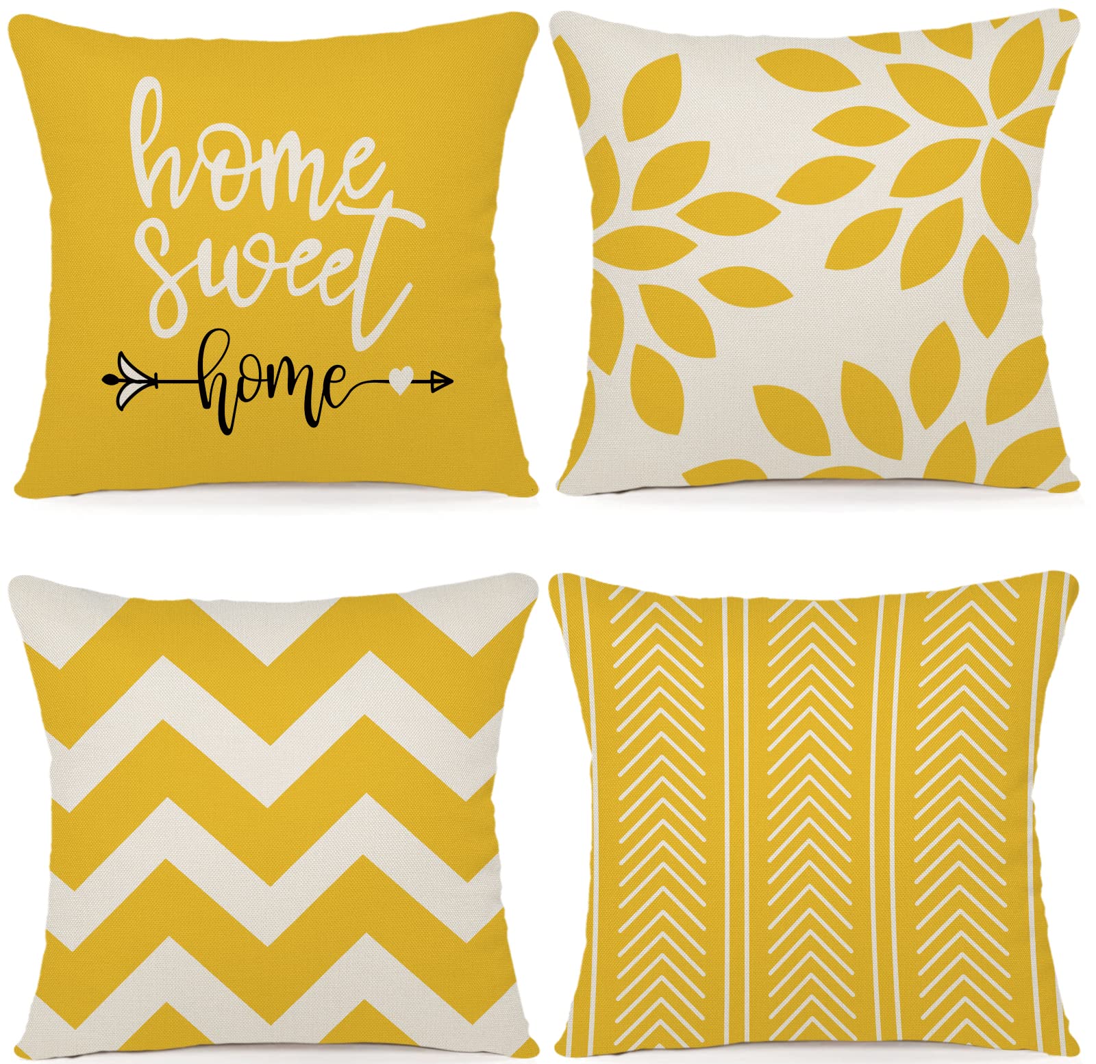 ZWJD Outdoor Pillow Covers Decorative Throw Pillow Covers for Couch Bed Set of 4 Cushion Covers Outdoor Linen Fabric Pillow Case (20x20 inch/50x50 cm,Yellow) — image 1