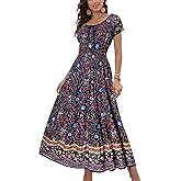 OSTOO Women's 2026 Summer Short Sleeves Boho Floral Print Tiered Casual Flowy Long Maxi Dress