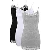 3 Pcs Women Long Camisoles Lace Tank Tops Neck Cami Adjustable Spaghetti Strap Lace Trim Tank Top for Women Wearing