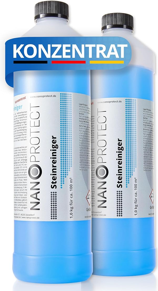 Nanoprotect Steinreiniger Konzentrat | 2 x 1 kg für ca. 200 m² | Intensivreiniger für Außenanlagen | Ideal für Haus, Hof und Garten
