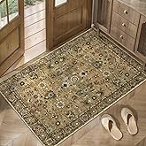 Tangsoo Vintage Floral Rug 2x3 Washable Rugs for Entryway, Small Area Rug, Non-Slip for Front Door, Brown Accent Rug Doormat, Soft Low Pile for Indoor Entrance Kitchen Bedroom