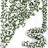 PONKING 8 Pcs x 8.2 ft Flower Garland Artificial Rose Vine Flowers with Green Leaves Hanging Fake Roses Vine for Room Party Home Wedding Birthday Christmas Wall Arch Decor, Spring White Flower