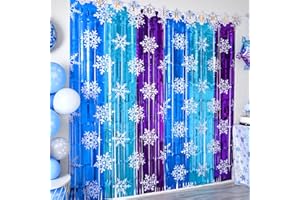 Bupelo Winter Princess Birthday Party Decorations, 2 Pack Ice Birthday Party Supplies 3.3x6.6ft Tinsel Foil Fringe Curtains, Winter Photo Booth Prop Backdrop Streamer, Snowflake Birthday Party Decor