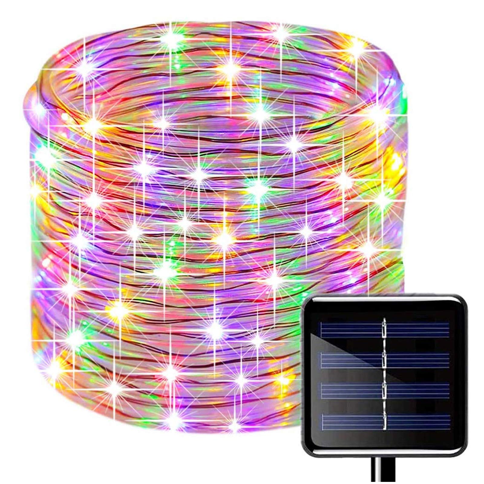 100 LEDs Solar Rope String Lights,KINGCOO Waterproof 39ft/12M Copper Wire Outdoor Tube Fairy String Lights for Christmas Garden Yard Path Fence Tree Backyard (Multi)
