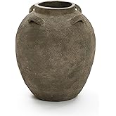 LuxenHome Rustic Ceramic Flower Vase,15 Inch Tall Brown Terracotta Cauldron Vase for Living Room Decor，Large Floor Vase Home 