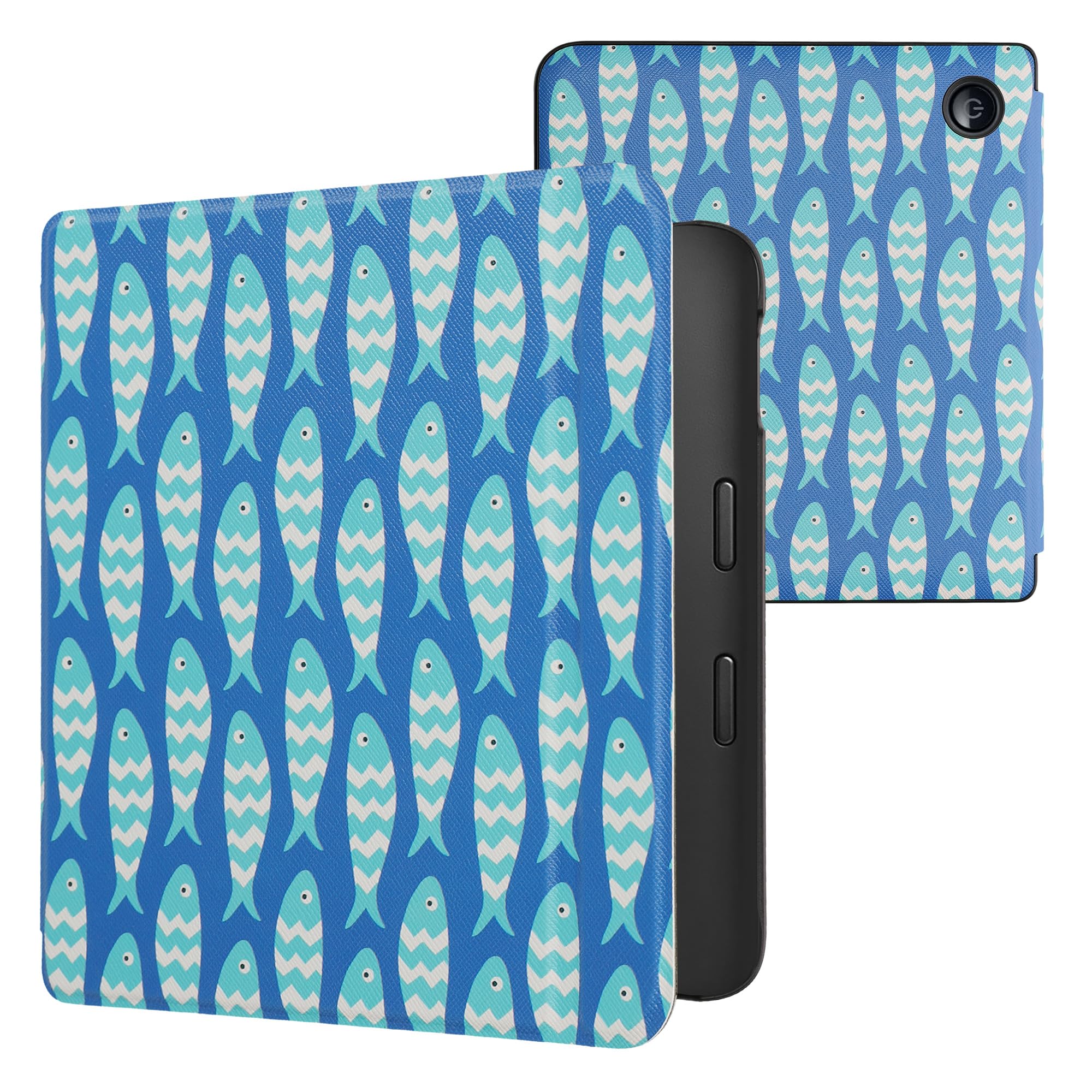 kwmobile Cover for Kobo Libra 2 Case - eReader Cover with auto sleep funktion - Small Fish with Blue/Light Blue/White