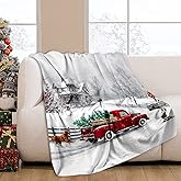 JOOCAR Christmas Throw Blanket Winter Holiday Snow Red Truck and Dog Fannel Blanket Soft Plush Warm Throw Blanket for Bed Couch Living Room Sofa Chair(White, 50" x 60")