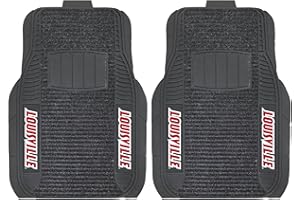 FANMATS 13824 Louisville Cardinals 2-Piece Deluxe Car Mat Set, Vinyl Trim and Colored Team Logo, Dual Rib Charcoal Carpet, Trimmable Edges