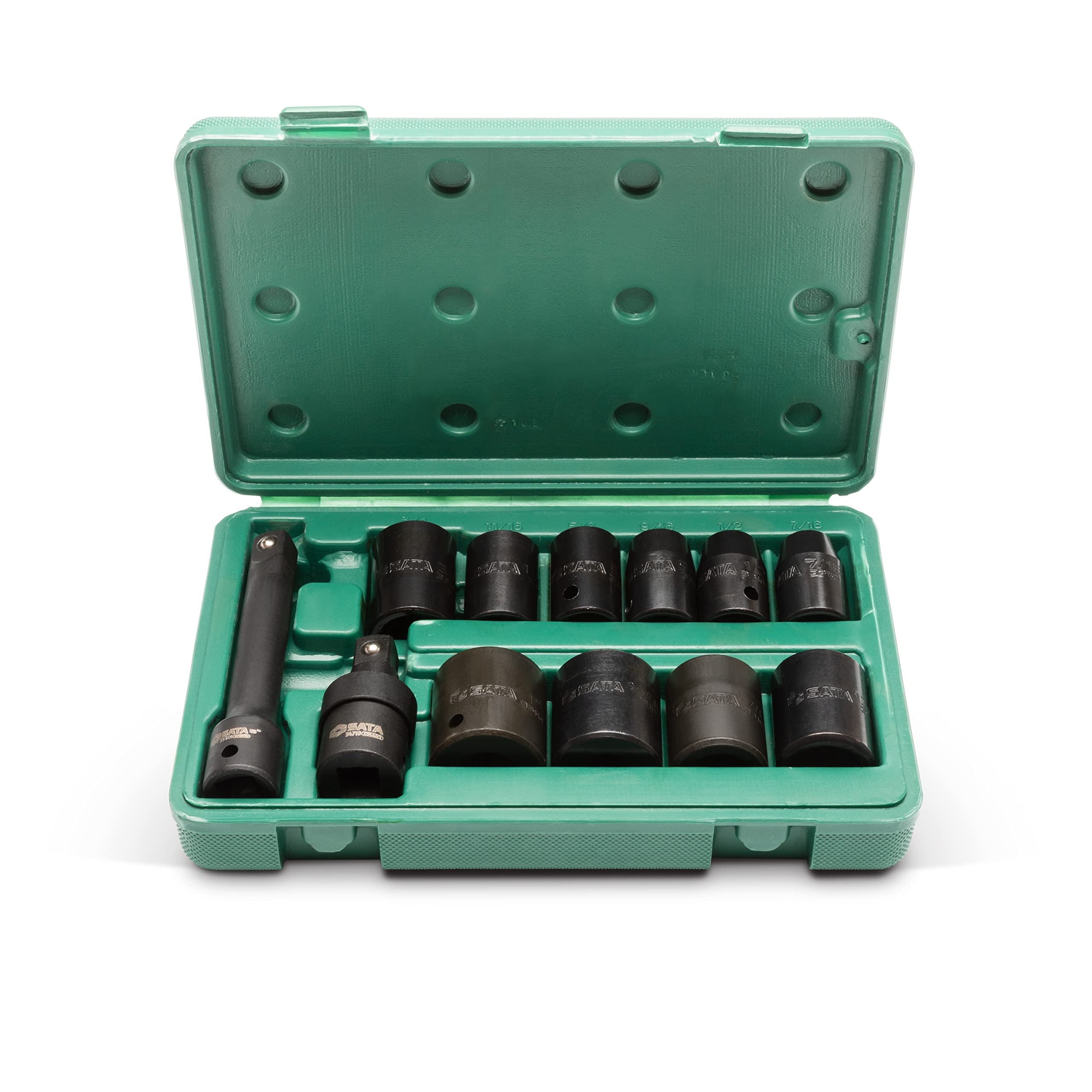 SATA ST09008SJ 12 Pieces 1/2” Drive 6 Point SAE Impact Socket Set