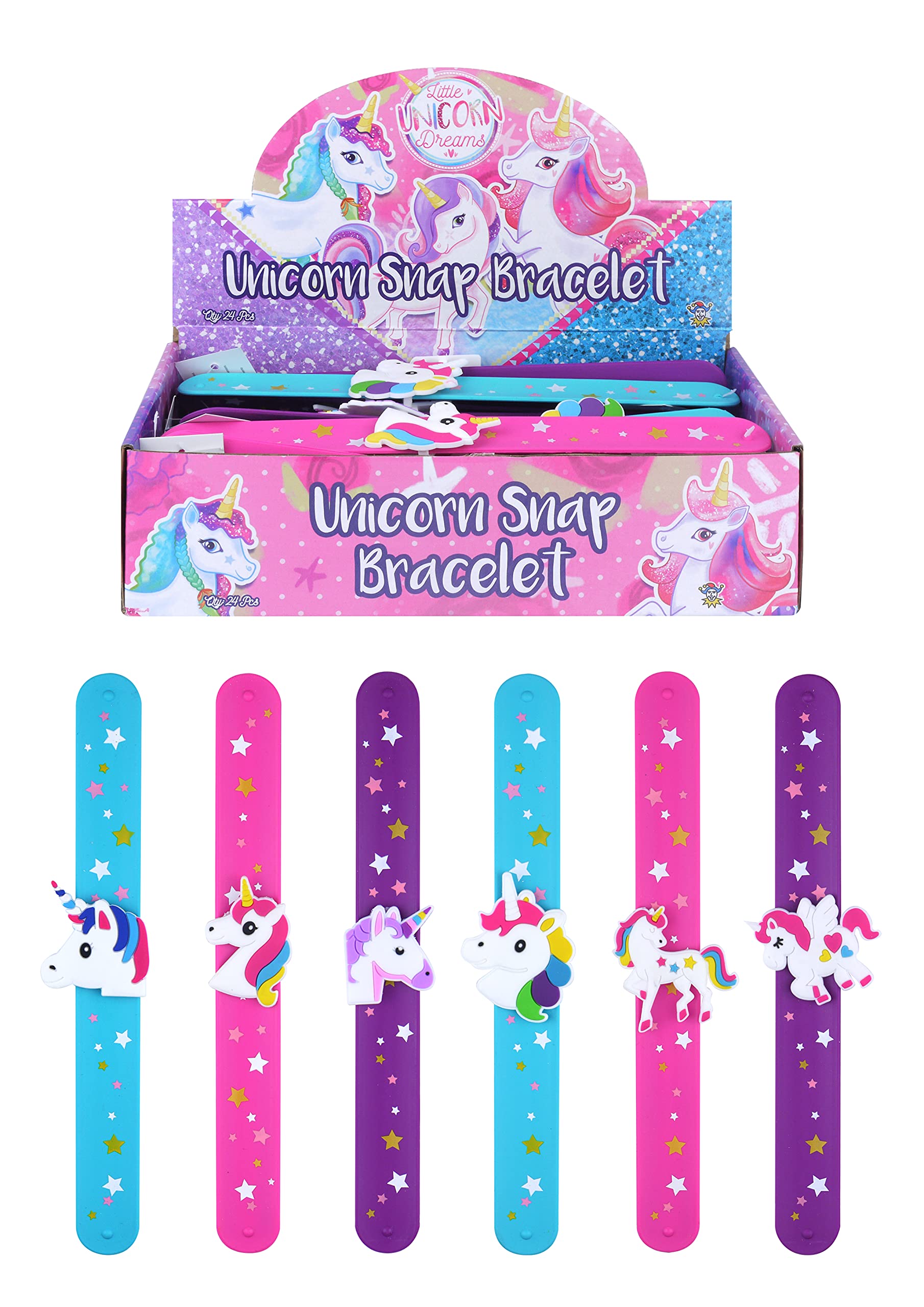 Henbrandt 6x Unicorn Snap Bracelets for Kids Soft Silicone Slap Band 3D Unicorn Design Stocking Filler Party Bag Favour Lucky Dip Slap Bracelet Snap Band Girls Bracelets Wristbands