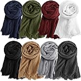 Zhanmai 8 Pcs Women Cotton Hijab Scarf Bulk for All Season Muslim Scarf Shawl Crinkle Hijab Mixed Color