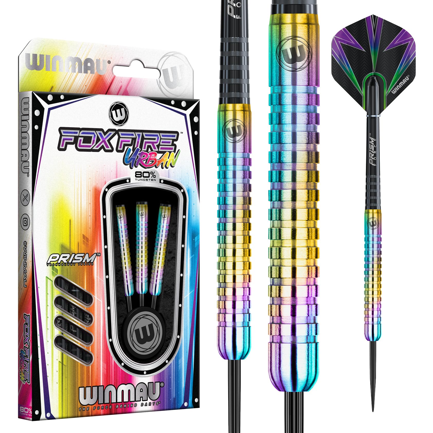 WINMAU Foxfire Urban 24 Gram Professional Tungsten Darts Set with Flights and Stems (Shafts)