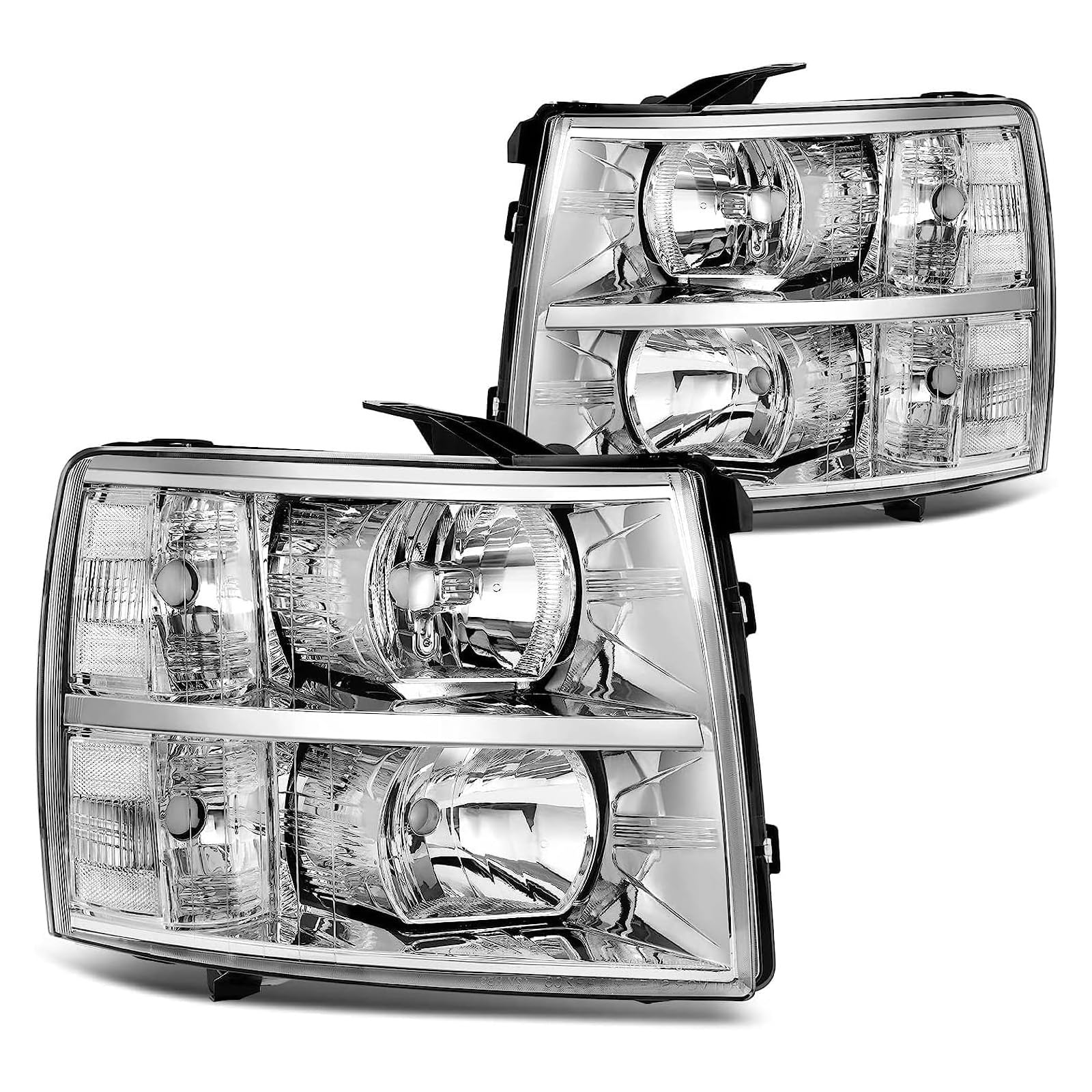 Photo 1 of Headlight Assembly for 2007 2008 2009 2010 2011 2012 2013 Chevy Silverado 1500, 07-14 Silverado 2500 HD 3500 Halogen Headlamp Replacement Pair, Chrome Housing Clear Lens