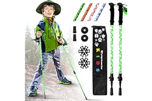 HIGH STREAM GEAR Kids Hiking Poles – Adjustable Telescopic Trekking Poles for Children – Includes: 2 Walking Sticks, Carrier Bag and Accessories All Designed for Boys and Girls