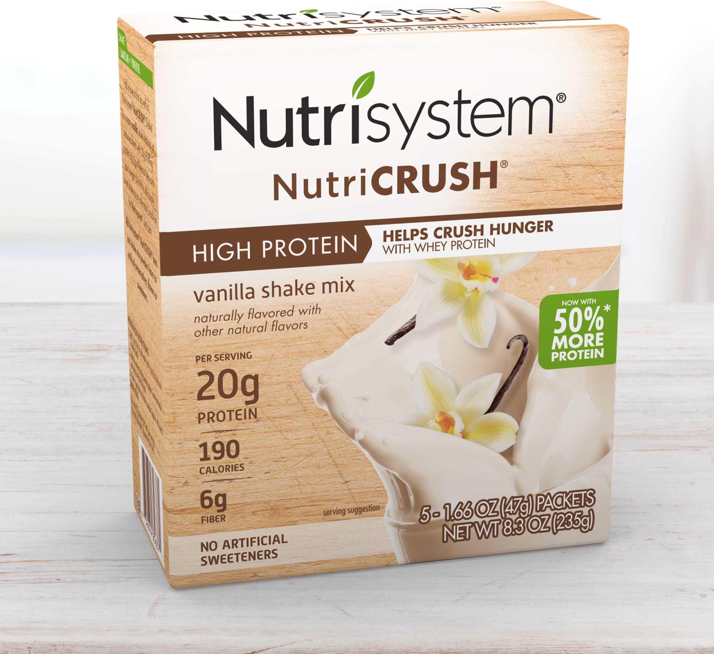 Nutrisystemยฎ NutriCRUSHยฎ Shake Mix - Vanilla, 20g Protein (20 ct Case) - On The Go Protein Shakes to Support Healthy Weight Loss