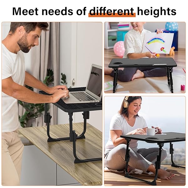 DECOSIS LAPTOP DESK FOR BED HEIGHT ADJUSTABLE, LAP BED TABLE WITH USB/STORAGE DRAWER/CUP HOLDER/TABLET STAND/BOOK SHELF, FOLDABLE BREAKFAST TRAY PORTABLE FOR READING WRITING, SOFA & FLOOR, BLACK