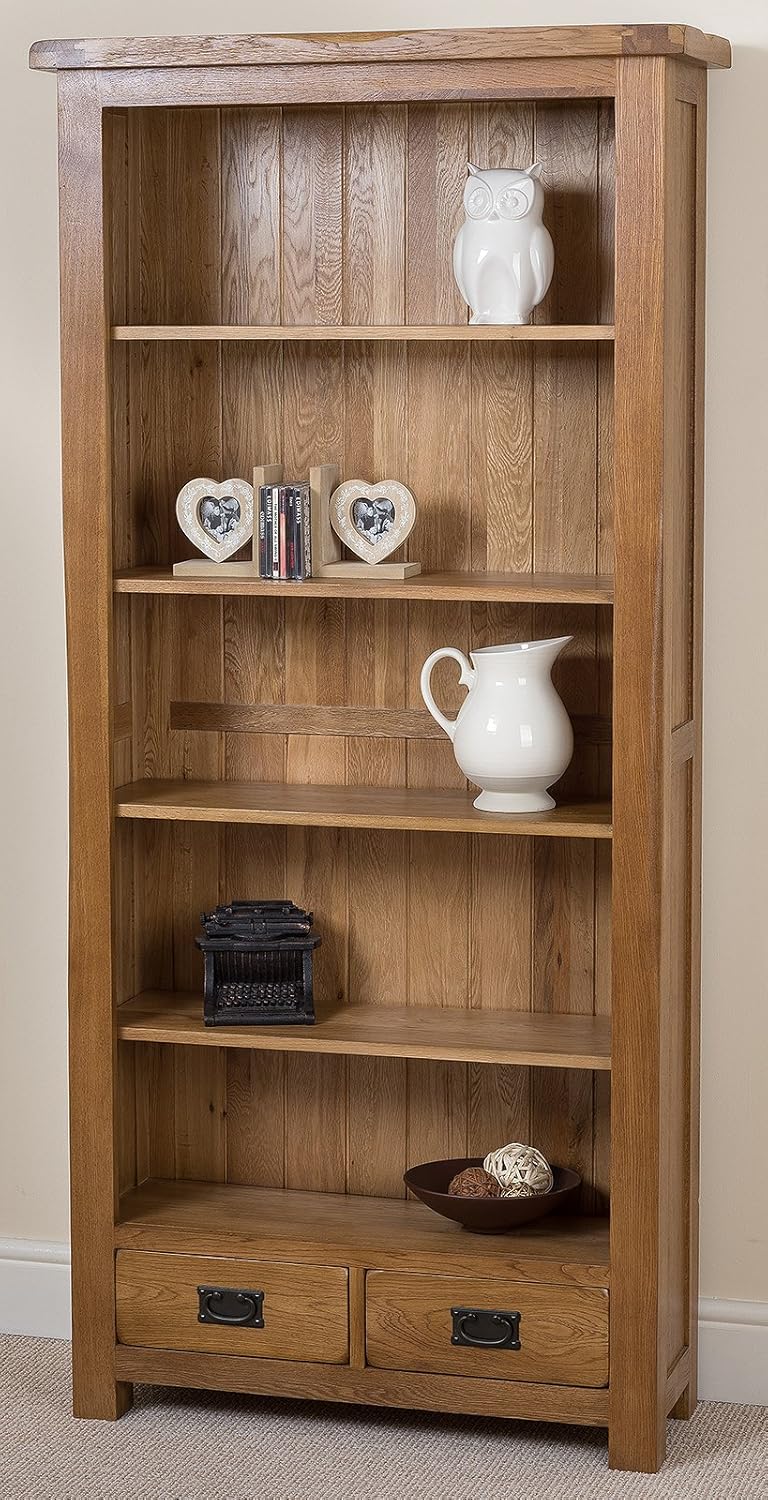 Cotswold Rustic Large Oak Bookcase with 1 Drawer Office Furniture, (890