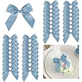 LiBongTa 3.5" Dusty Blue Bow Satin Pre-Tied Bows for Gift Wrapping, Small Bows for Crafts, Premade Bows, Candy Apple Bows, Twist Tie Bows for Cake Decorating, Party Favor, Wedding Decoration-36 Counts