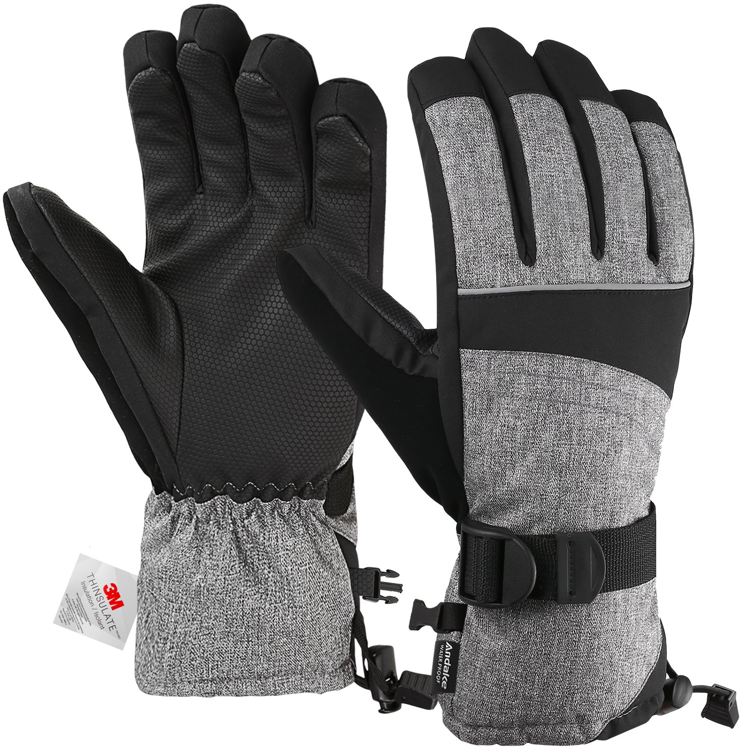 Andake Ski Gloves for Men, 3M Thinsulate Warm Winter Snowboard Gloves