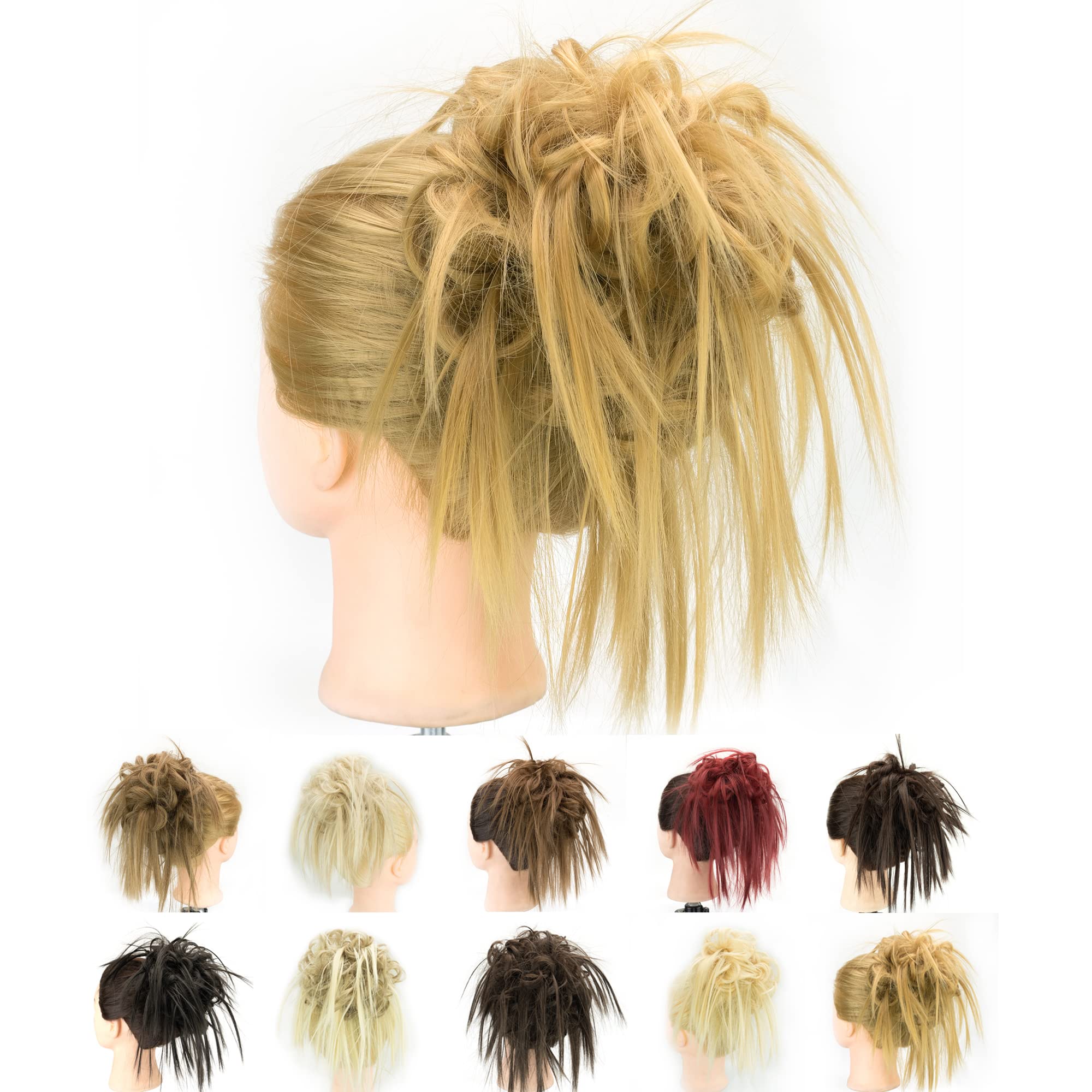 IMISSU 2PCS Messy Hair Bun Piece Updo Fake Scrunchies Extension Wavy Curly Hairpieces Ponytail Chignon Headband for Women Girls (2PCS Ash Blonde)