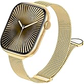 JKD Dressy Magnetic Band Compatible with Apple Watch 10 Band 46mm for Women 40mm 38mm 41mm 42mm 44mm 45mm, Slim Breathable Metal Mesh Sport Bracelet Straps for iWatch SE Series 9 10 8 7 6 5 4 3 Gold