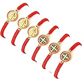 12/6 Pieces Pack San Benito Bracelets Protection Handmade Red Black Cord Benedict Wrist Bracelets Adjustable Medal Rosary Bracelet Luck Benedictine Serenity Blessing Friendship Bracelet for Women Men