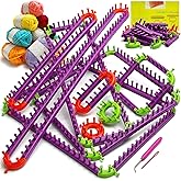 UCDRMA Adjustable Loom Knitting Kit, Up to 21 Different Sizes and Shapes Knitting Loom for Blankets/Scarves/Hats, Infinity Loom Crochet with 12 Yarn &amp; Instructions, Flexible Yarn Loom for Beginners