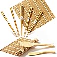 Sushi Making Kit, Delamu Bamboo Sushi Mat, Including 2 Sushi Rolling Mats, 5 Pairs of Chopsticks, 1 Paddle, 1 Spreader, 1 Beg