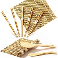 Sushi Making Kit, Delamu Bamboo Sushi Mat, Including 2 Sushi Rolling Mats, 5 Pairs of Chopsticks, 1 Paddle, 1 Spreader, 1 Beg